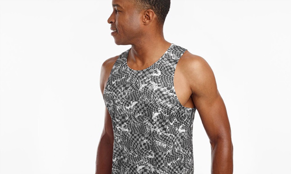 Men's Stopwatch Singlet Saucony Black Checker Print